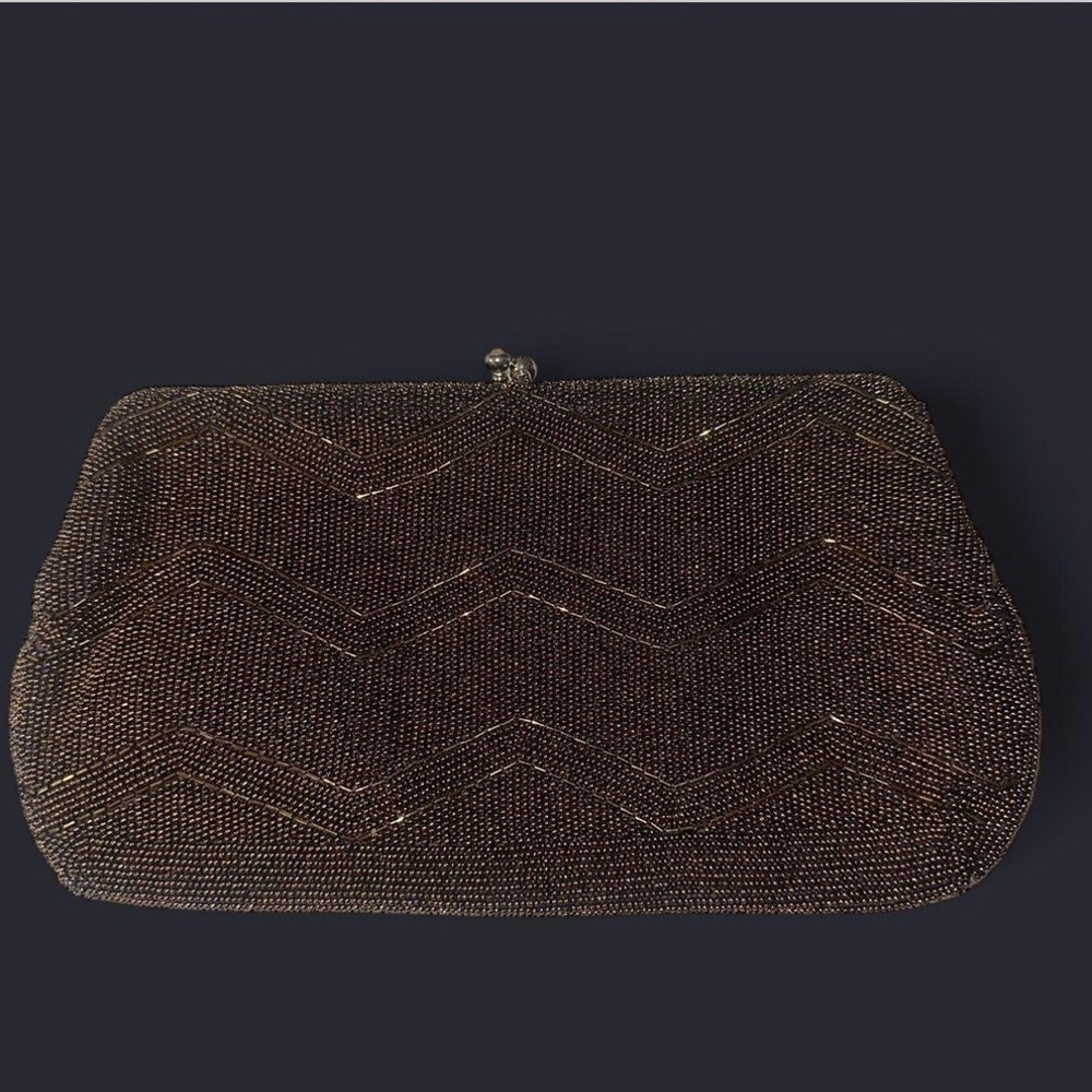 Vintage brown copper beaded clutch